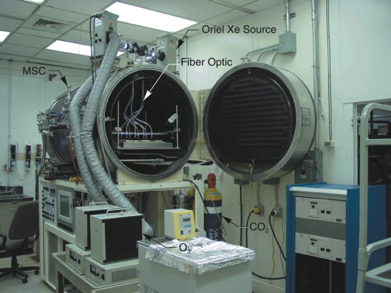The Mars simulation chamber (MSC) was configured with a liquid-nitrogen cold-plate
